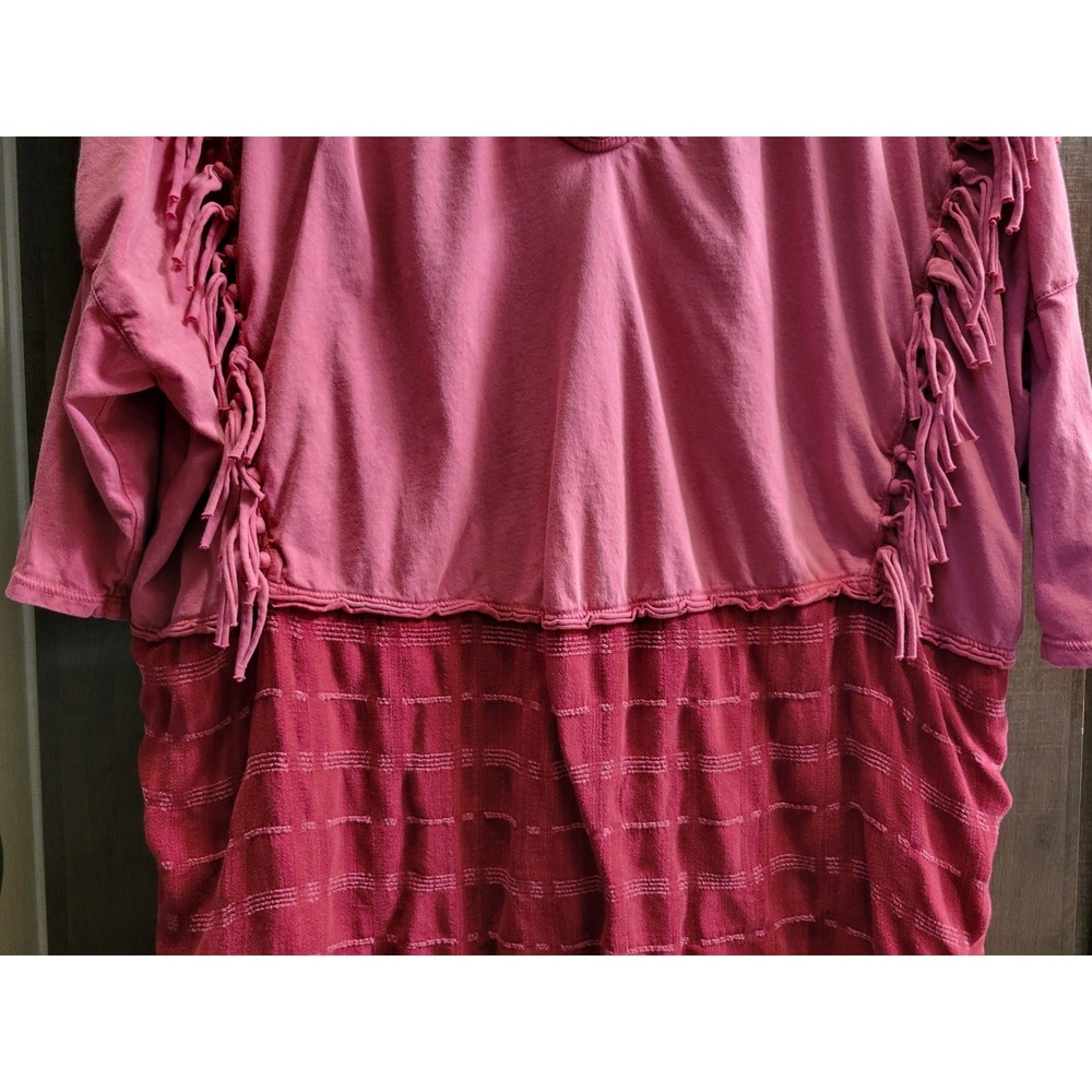 Free People Mixed Media Fringe V-Neck‎ Top Pink Burgundy Boho XS - Picture 3 of 14